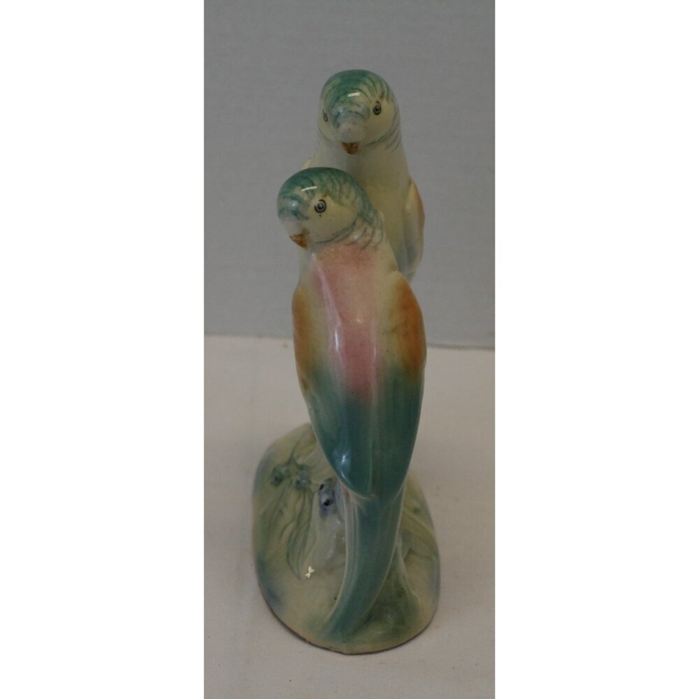 VTG Porcelain Parakeet Budgie Figurine Pair Pastel Japan 7" Love Birds 1940s EUC - Picture 4 of 11